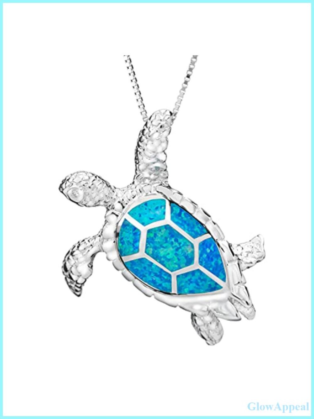 925 Sterling Silver Opal Sea Turtle Pendant Necklace 18" Box Chain